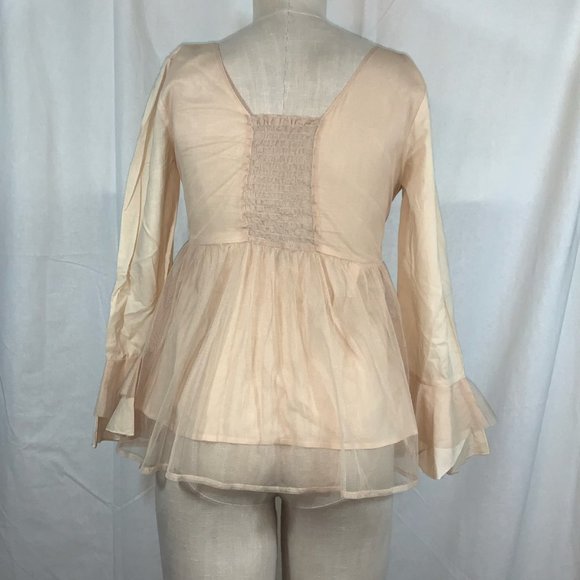 Hippy Indy Babydoll Top XS Beading Velvet Mesh Detail - Picture 3 of 3